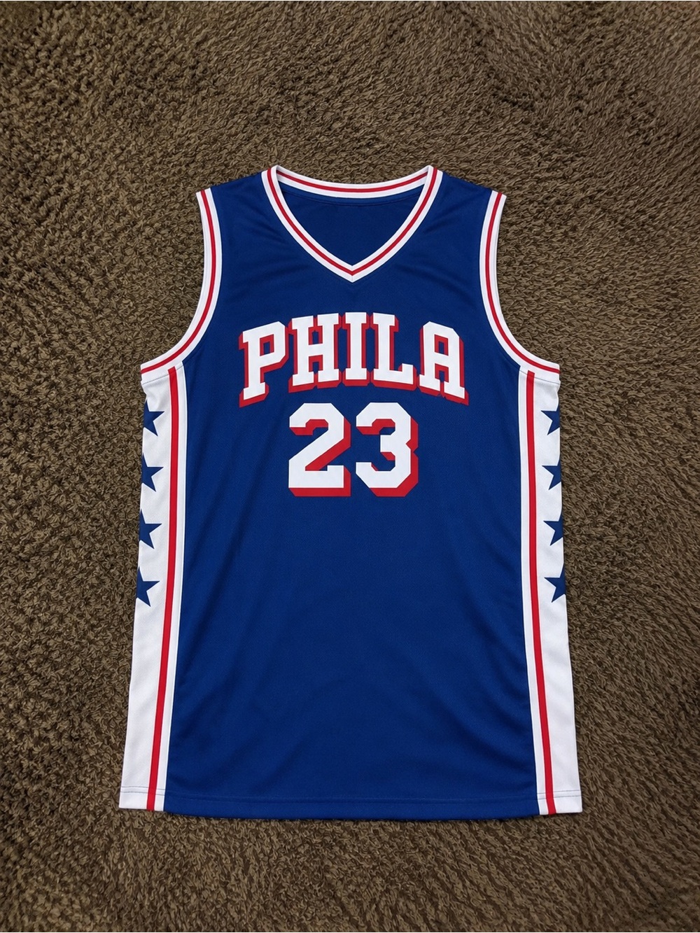 Nike Blue PHILA Basketball Jersey with White and Red Trim